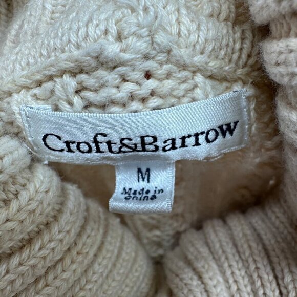 Croft & Barrow Womens Cable Knit Fisherman Turtleneck Sweater Size M Ivory Cream - Picture 3 of 10